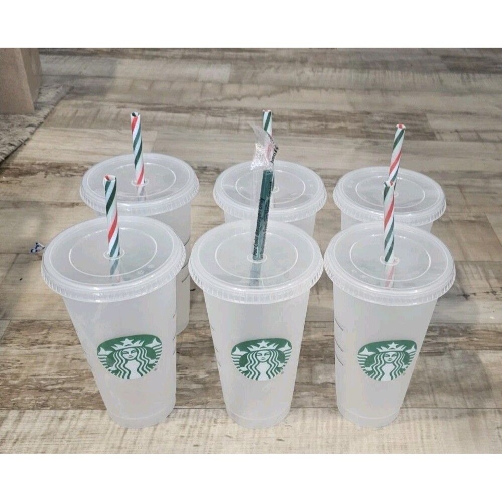 6 Pack Starbucks Reusable Clear Holiday Straw Frost Cold Cup Tumbler 24 Oz - Picture 2 of 2